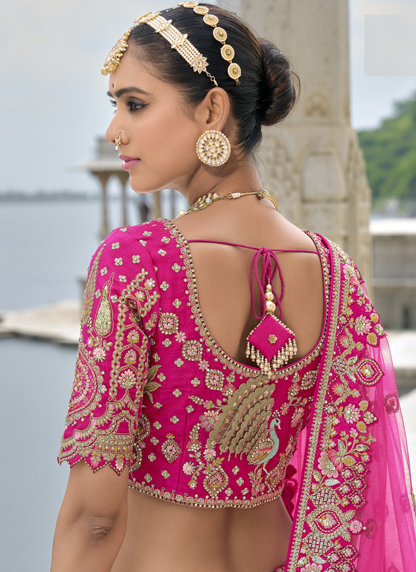 Rani Pink Silk Embroidered Bridal Lehenga Choli