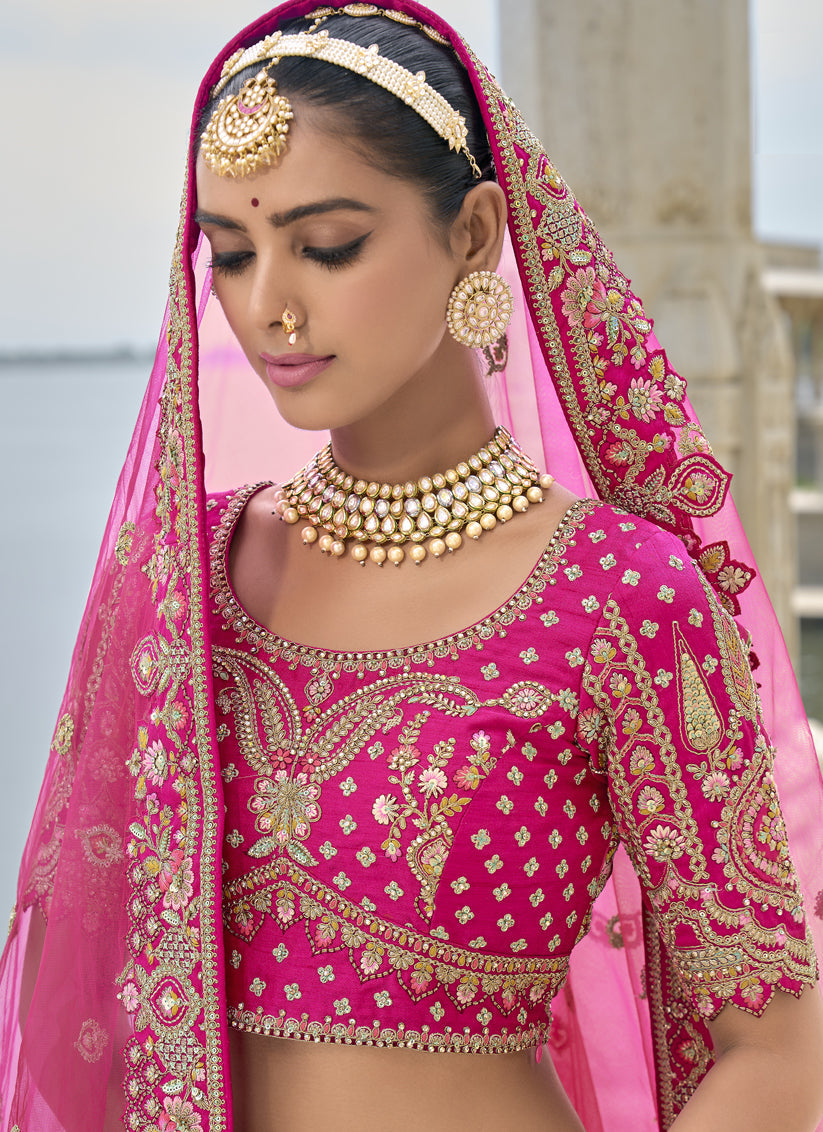 Rani Pink Silk Embroidered Bridal Lehenga Choli