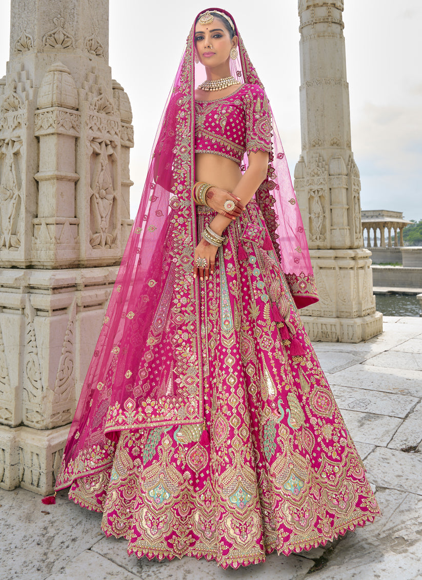 Rani Pink Silk Embroidered Bridal Lehenga Choli