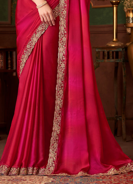 Amazing Gajari Chiffon Embroidered Saree for Wedding
