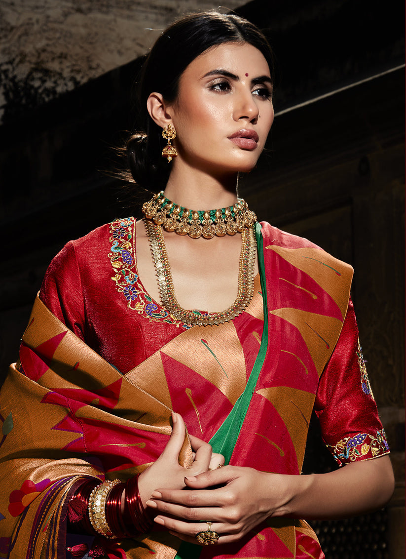 Emerald Green Silk Embroidered Designer Saree