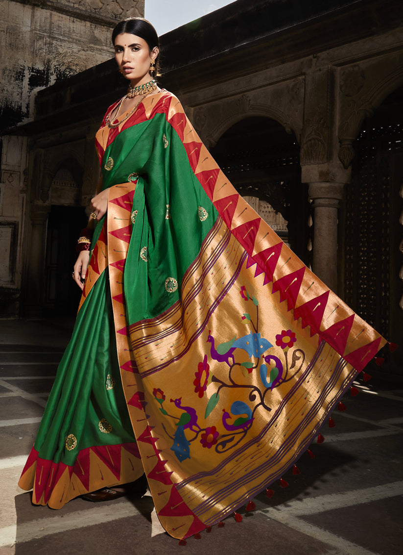 Emerald Green Silk Embroidered Designer Saree