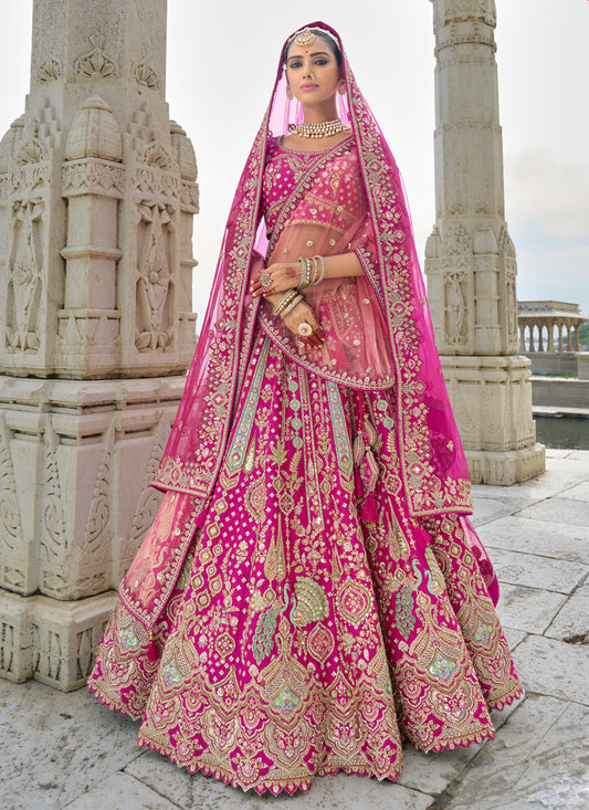 Rani Pink Silk Embroidered Bridal Lehenga Choli