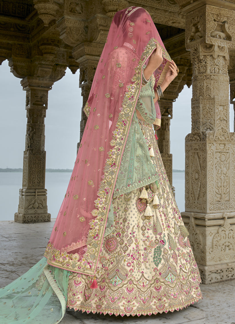 Ivory Silk Embroidered Bridal Lehenga Choli