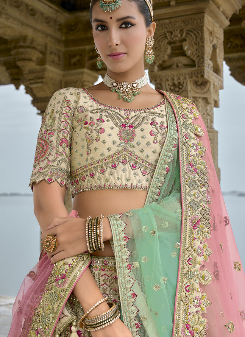 Ivory Silk Embroidered Bridal Lehenga Choli