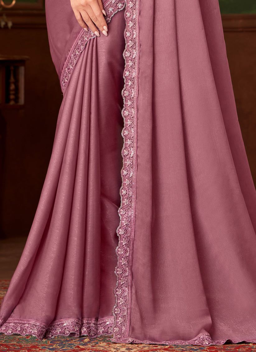 Ravishing Old Rose Silk Georgette Embroidered Saree for Wedding