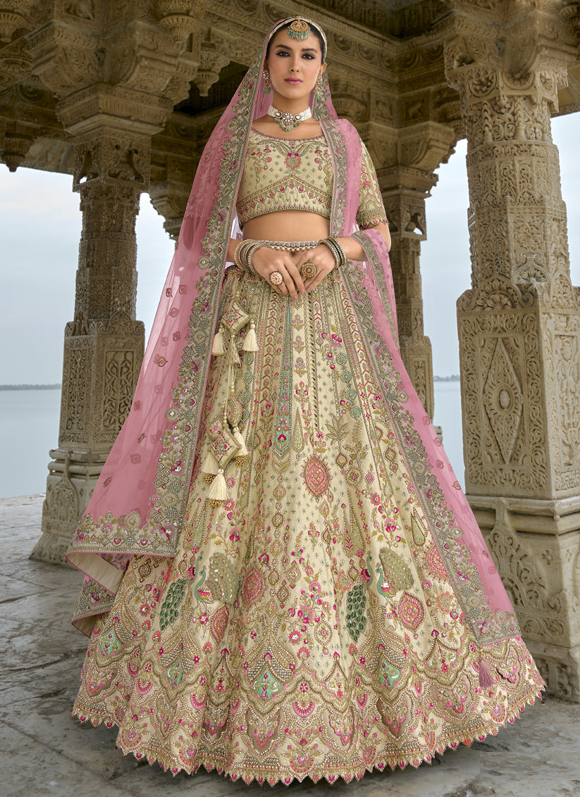 Ivory Silk Embroidered Bridal Lehenga Choli