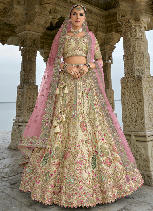 Ivory Silk Embroidered Bridal Lehenga Choli