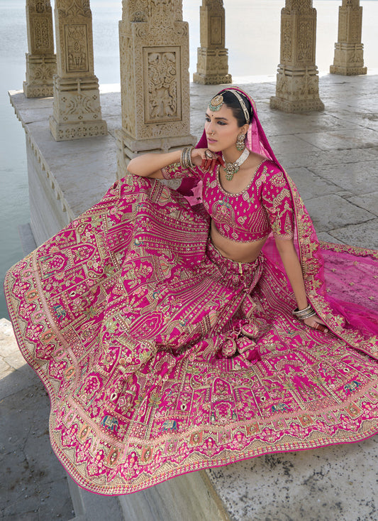 Rani Pink Silk Embroidered Bridal Lehenga Choli