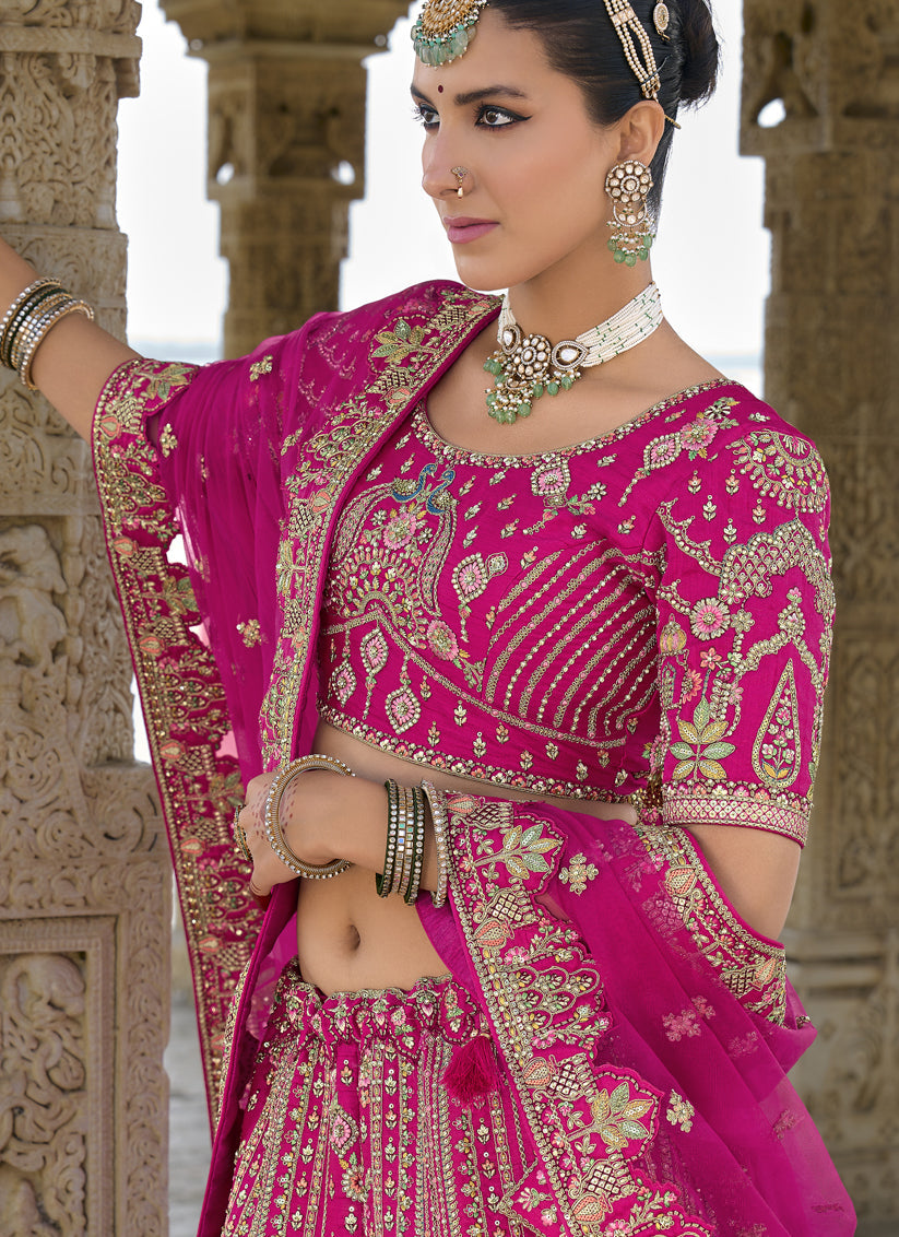 Rani Pink Silk Embroidered Bridal Lehenga Choli