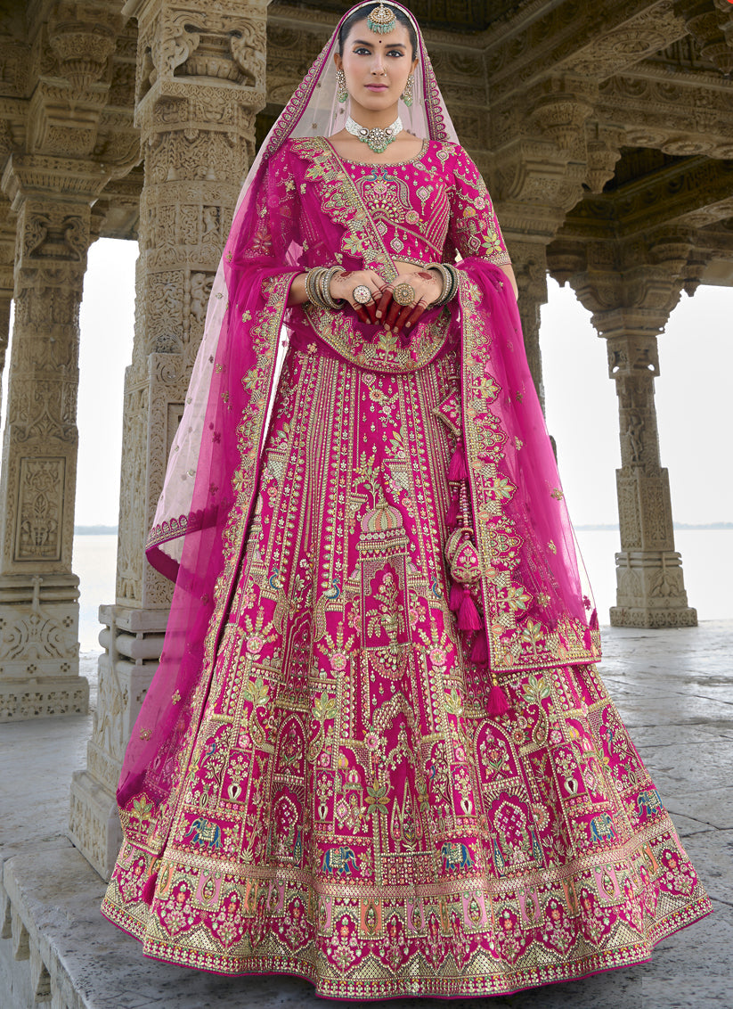 Rani Pink Silk Embroidered Bridal Lehenga Choli