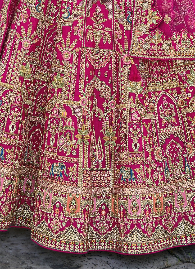 Rani Pink Silk Embroidered Bridal Lehenga Choli