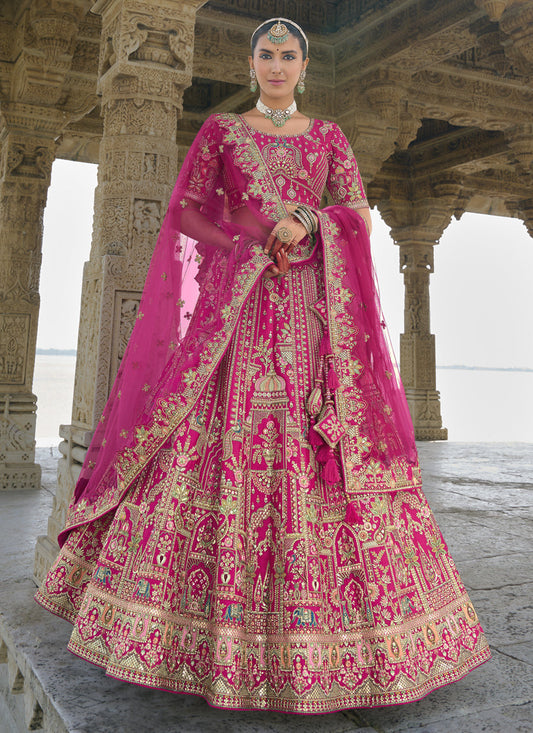 Rani Pink Silk Embroidered Bridal Lehenga Choli
