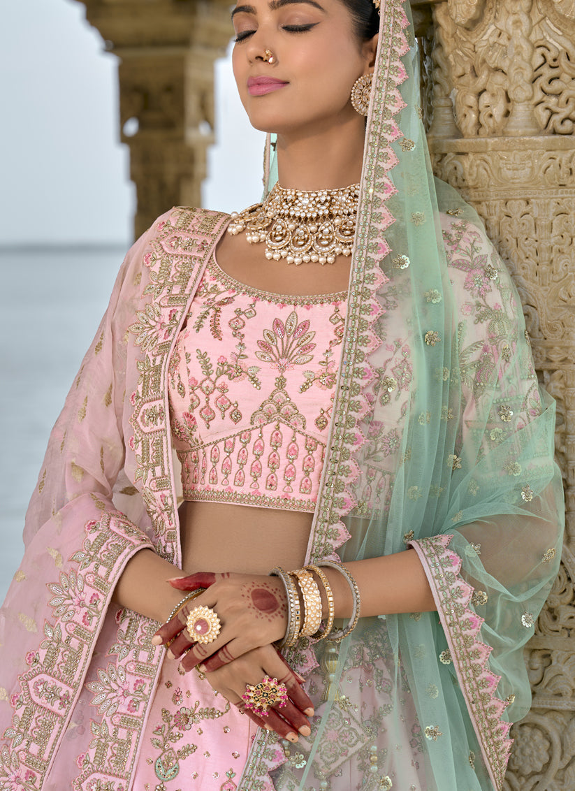 Rose Pink Silk Embroidered Bridal Lehenga Choli