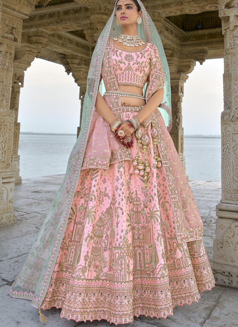 Rose Pink Silk Embroidered Bridal Lehenga Choli
