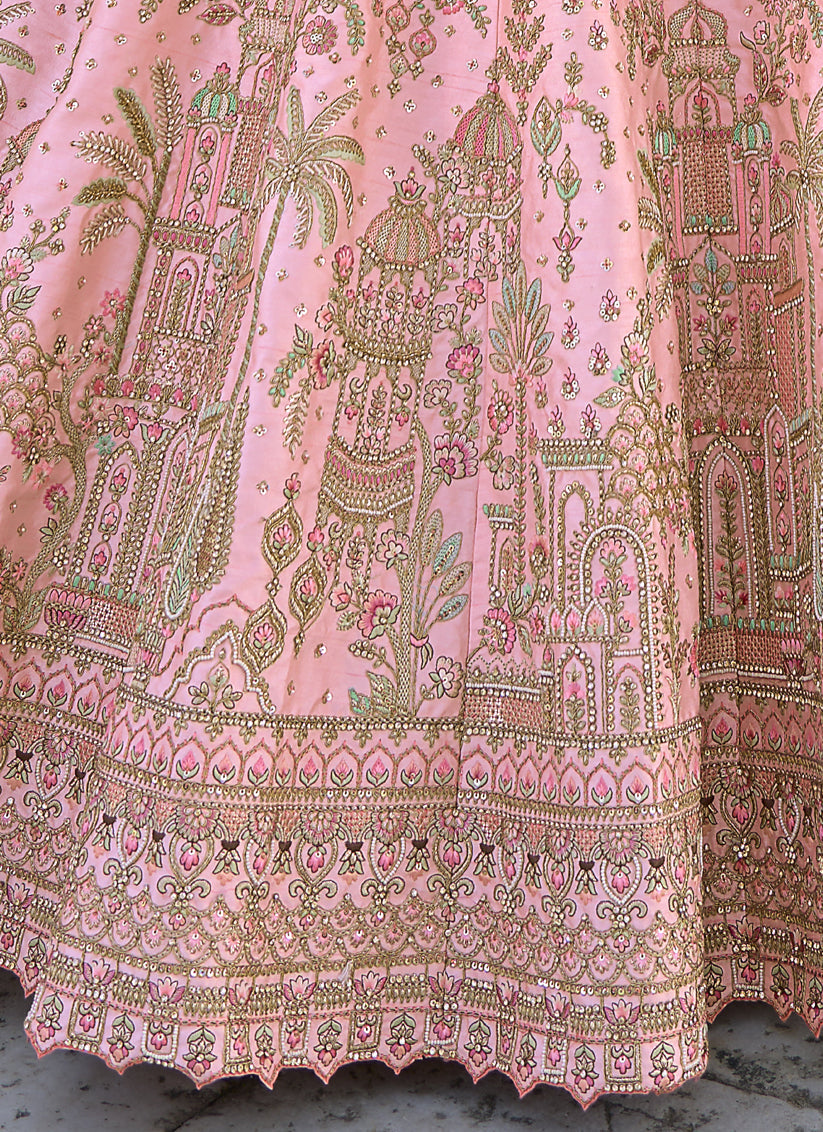 Rose Pink Silk Embroidered Bridal Lehenga Choli