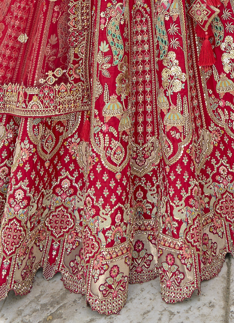 Hot Red Silk Embroidered Bridal Lehenga Choli