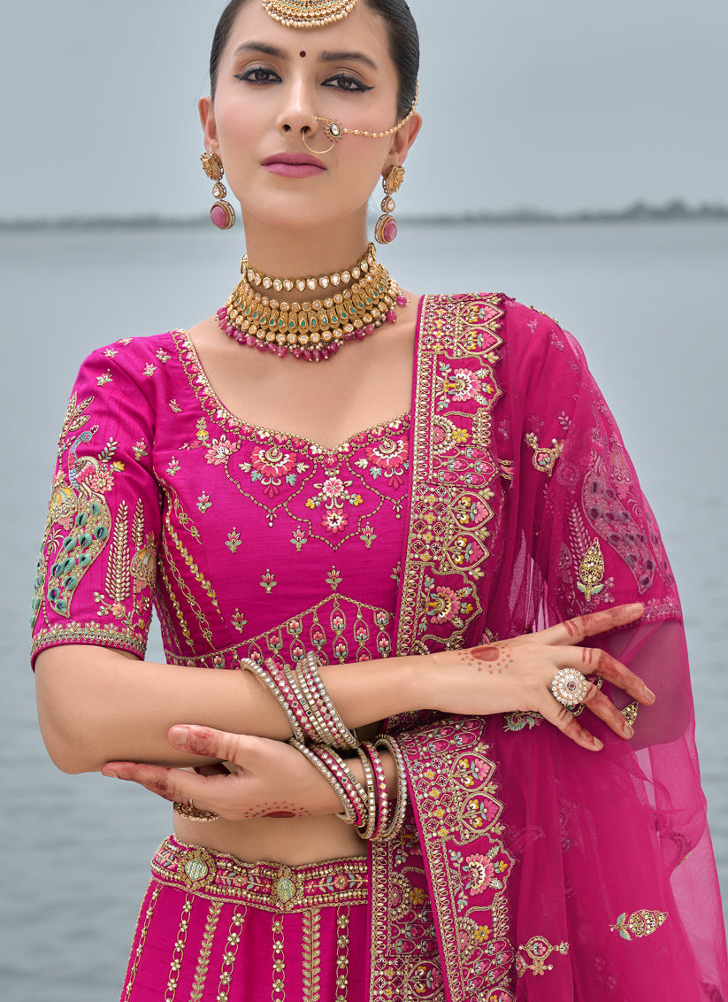 Rani Pink Silk Embroidered Bridal Lehenga Choli