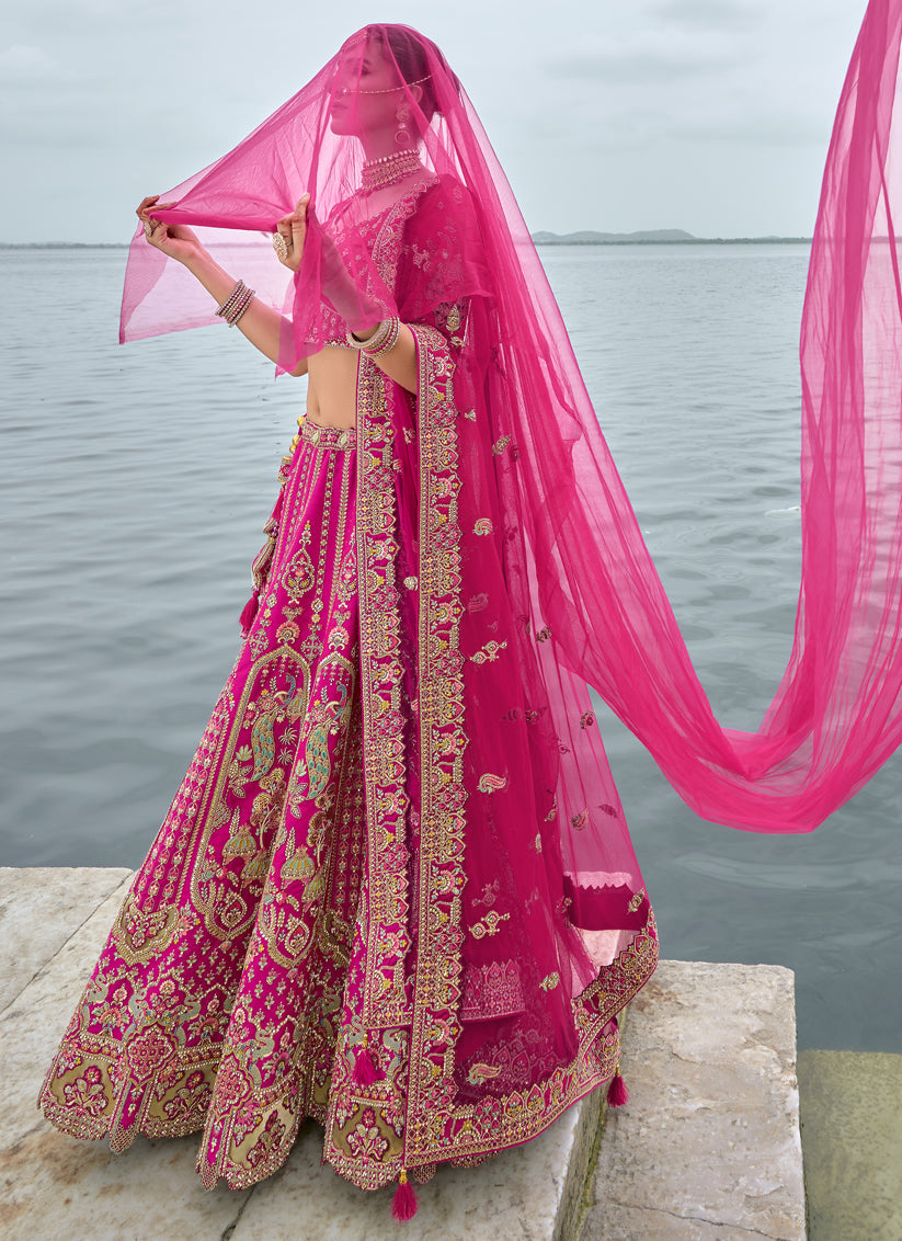 Rani Pink Silk Embroidered Bridal Lehenga Choli