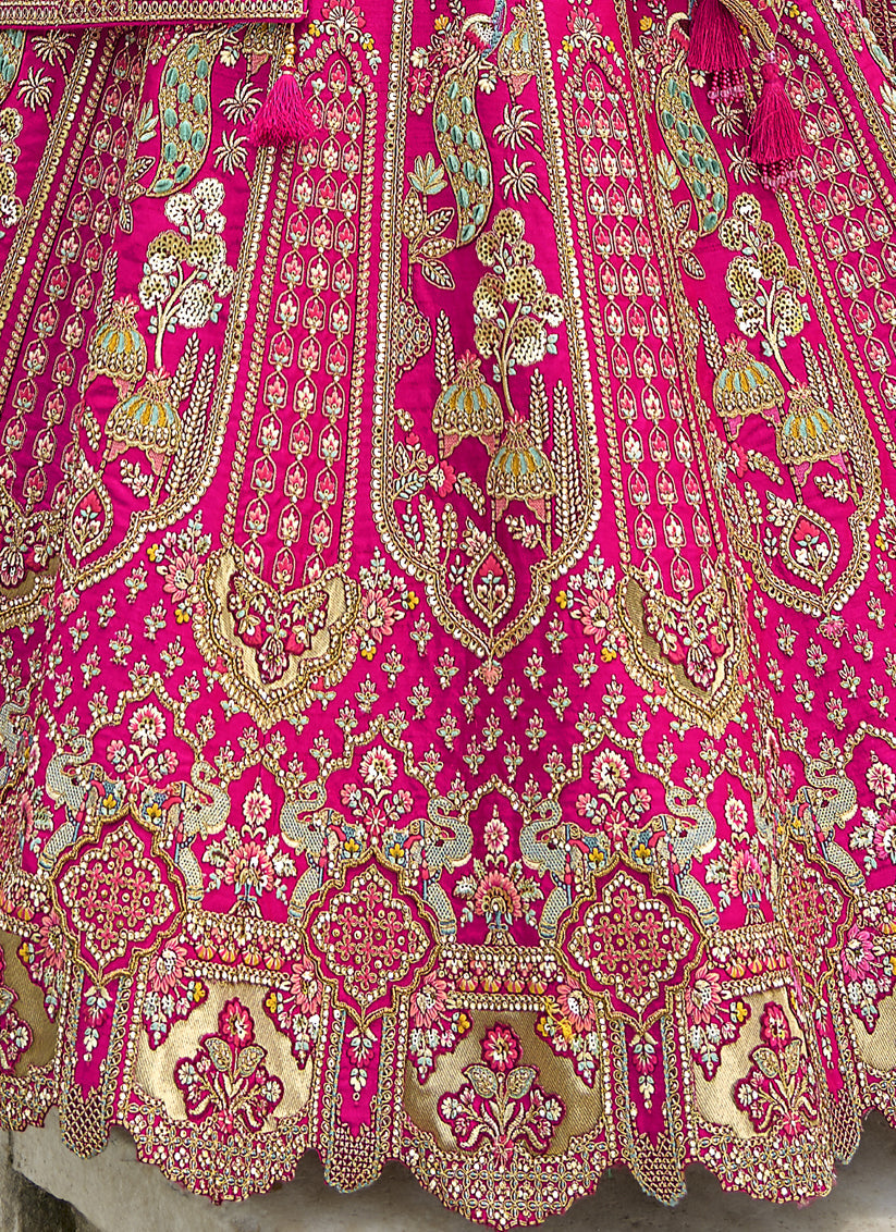 Rani Pink Silk Embroidered Bridal Lehenga Choli