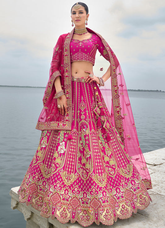 Rani Pink Silk Embroidered Bridal Lehenga Choli