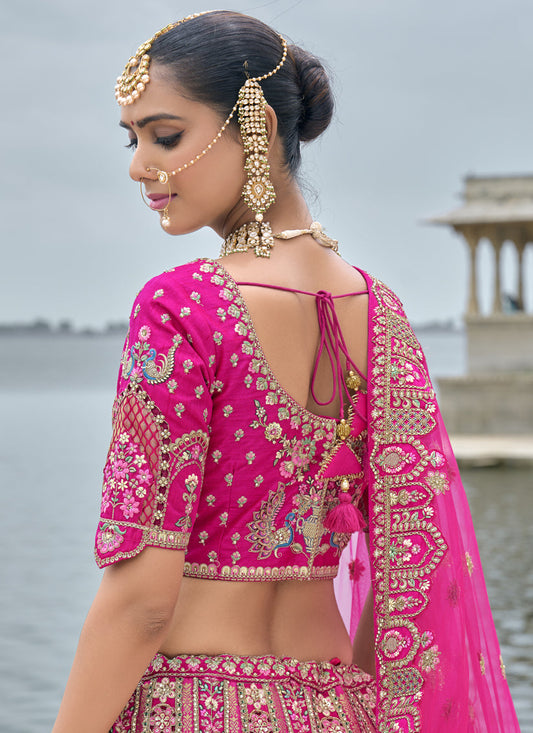 Rani Pink Silk Embroidered Bridal Lehenga Choli