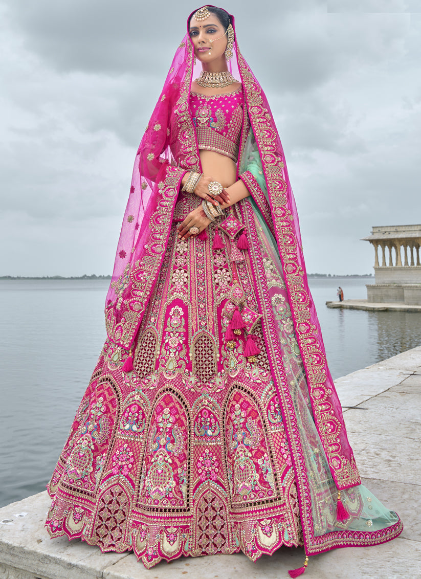 Rani Pink Silk Embroidered Bridal Lehenga Choli