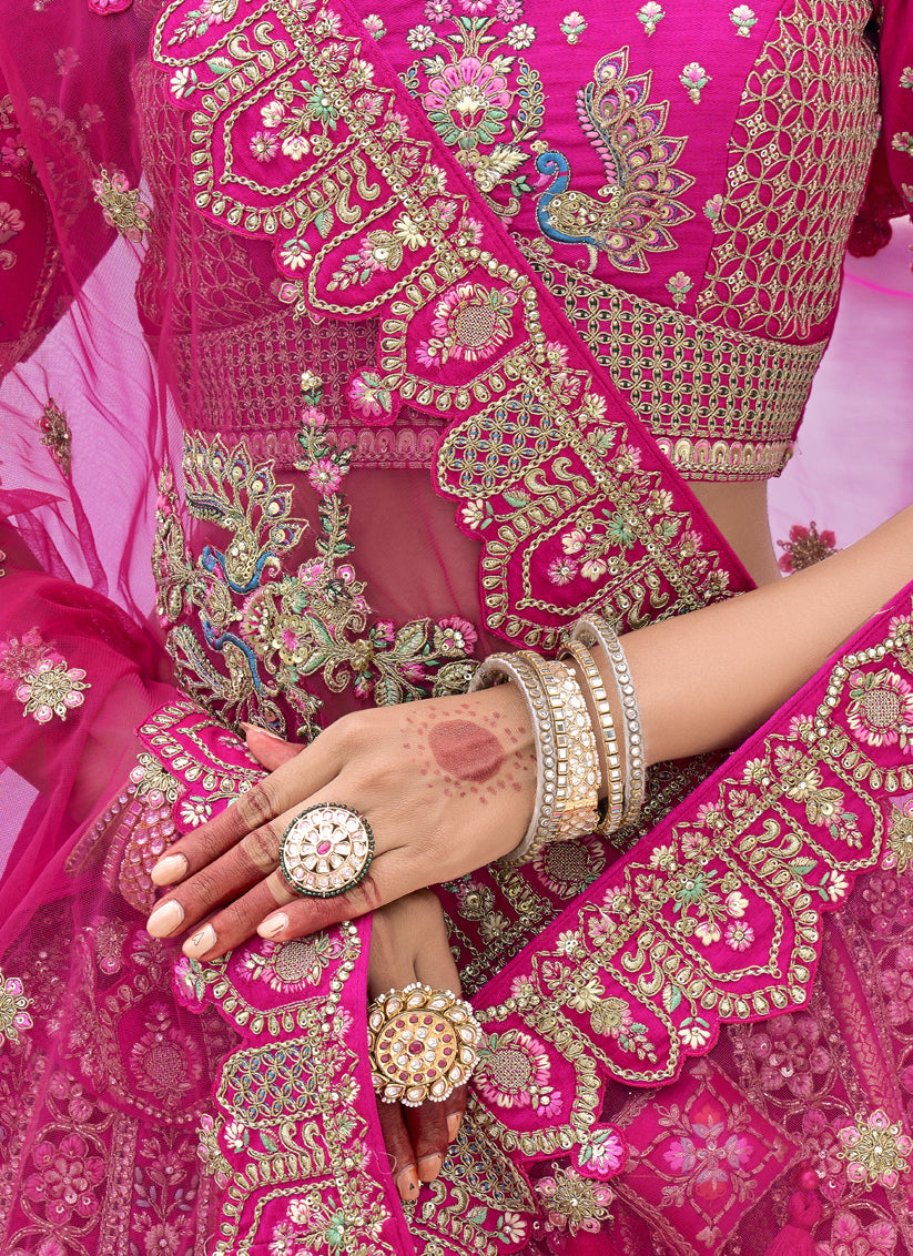 Rani Pink Silk Embroidered Bridal Lehenga Choli