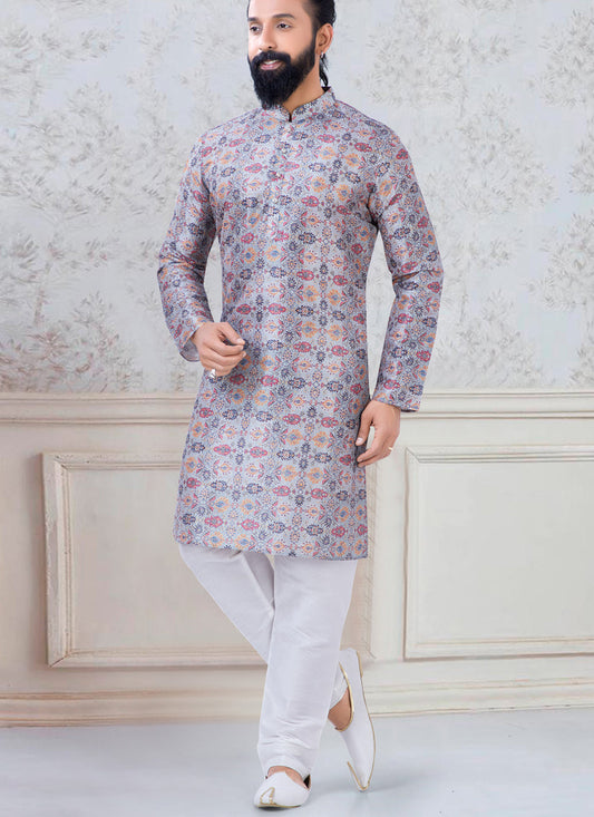 Dashing Grey Silk Mens Kurta Pyjama Set