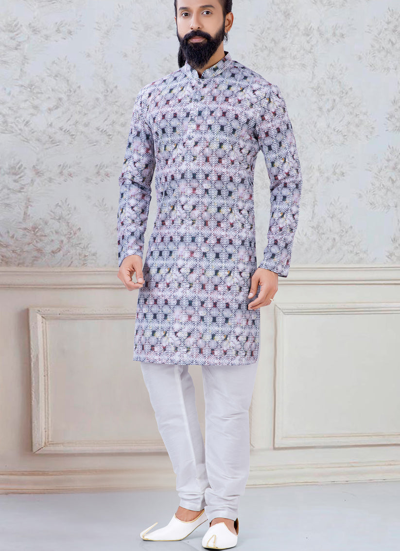 Outstanding Grey Silk Mens Kurta Pyjama Set
