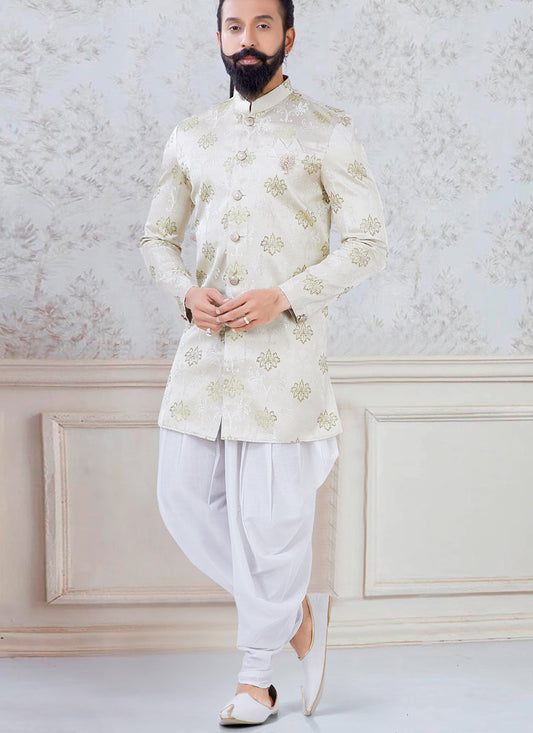 Dashing Pastel Green Silk Mens Indo Western