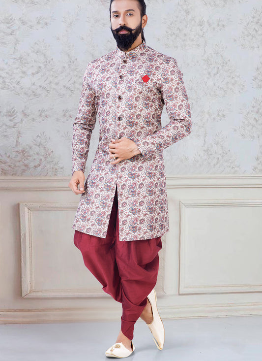 Dashing Grey Jacquard Mens Indo Western
