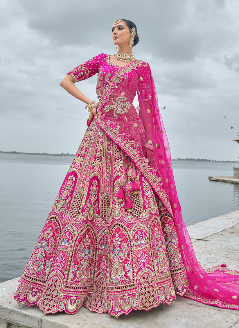 Rani Pink Silk Embroidered Bridal Lehenga Choli