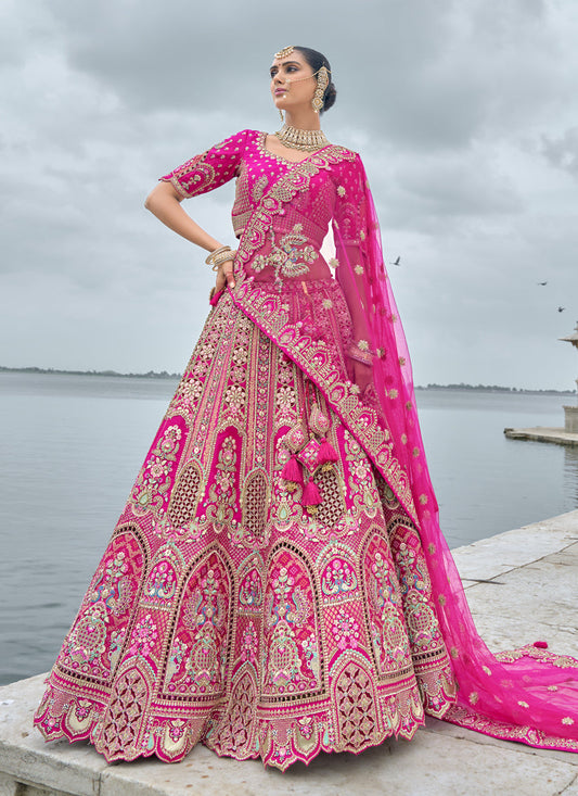 Rani Pink Silk Embroidered Bridal Lehenga Choli