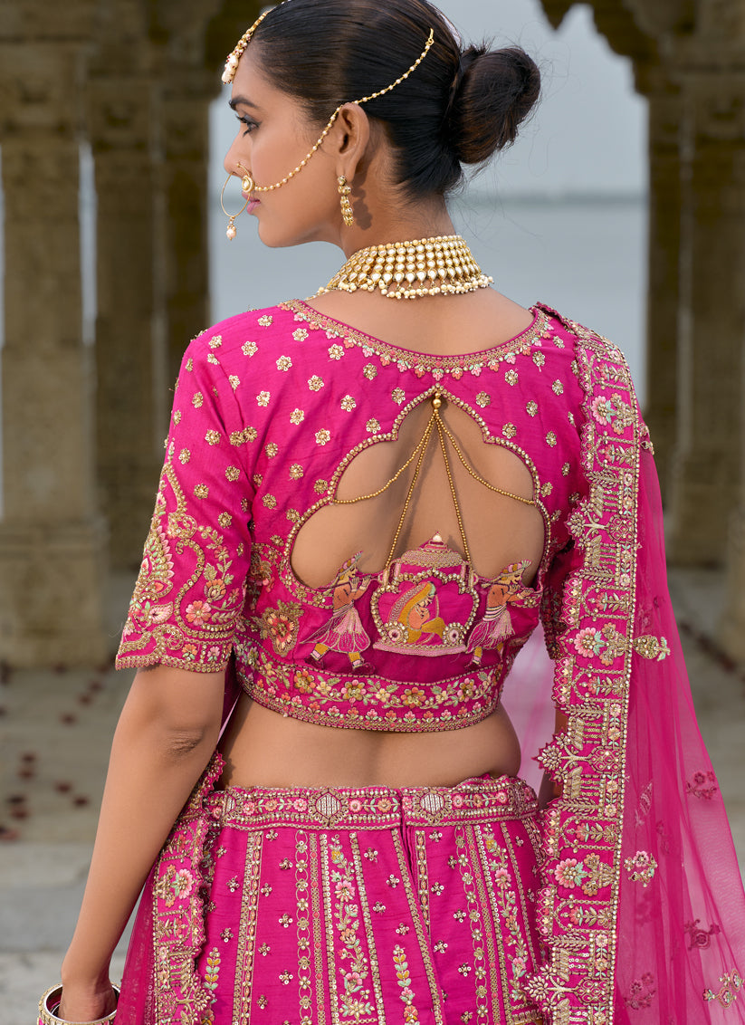 Rani Pink Silk Embroidered Bridal Lehenga Choli