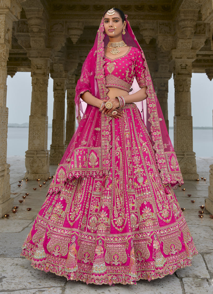 Rani Pink Silk Embroidered Bridal Lehenga Choli