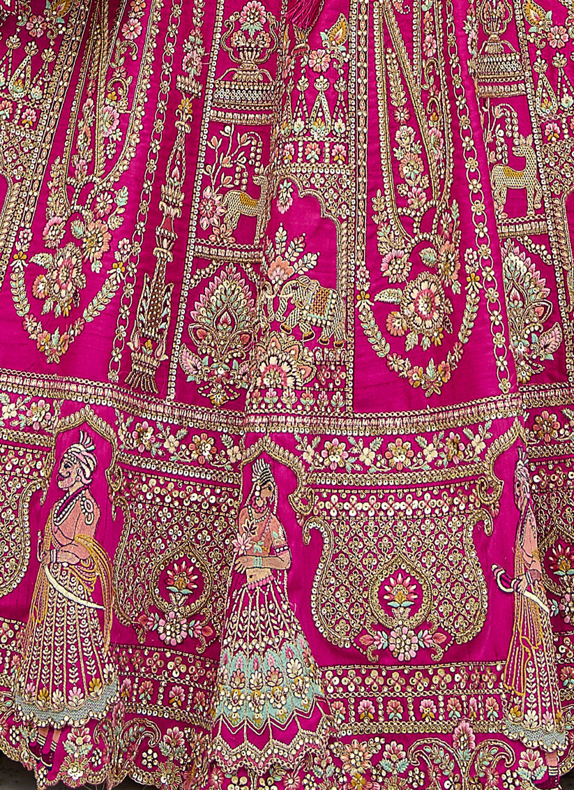 Rani Pink Silk Embroidered Bridal Lehenga Choli