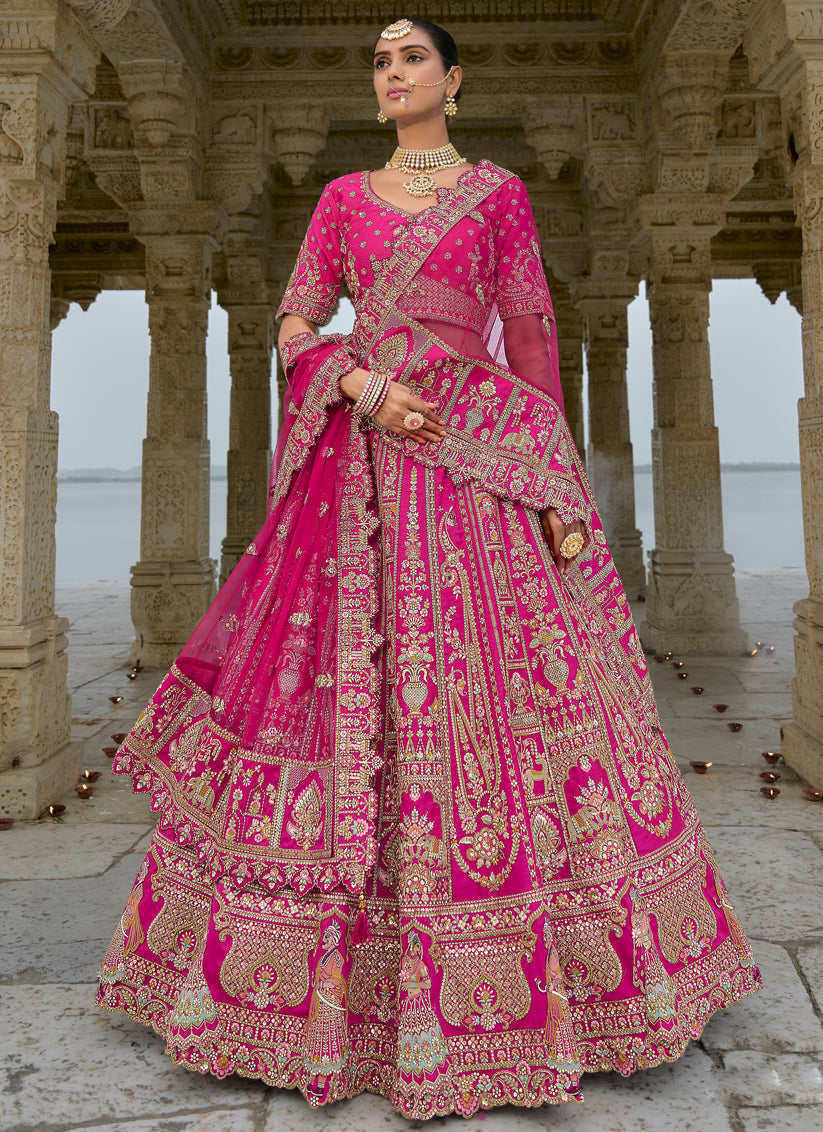 Rani Pink Silk Embroidered Bridal Lehenga Choli