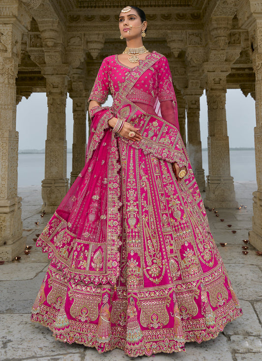 Rani Pink Silk Embroidered Bridal Lehenga Choli