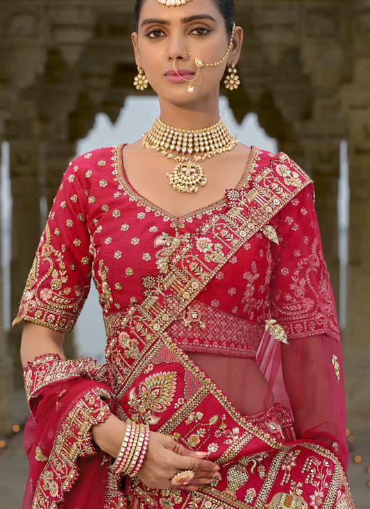 Hot Red Silk Embroidered Bridal Lehenga Choli