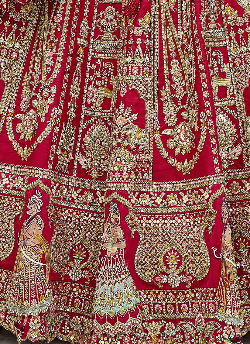 Hot Red Silk Embroidered Bridal Lehenga Choli