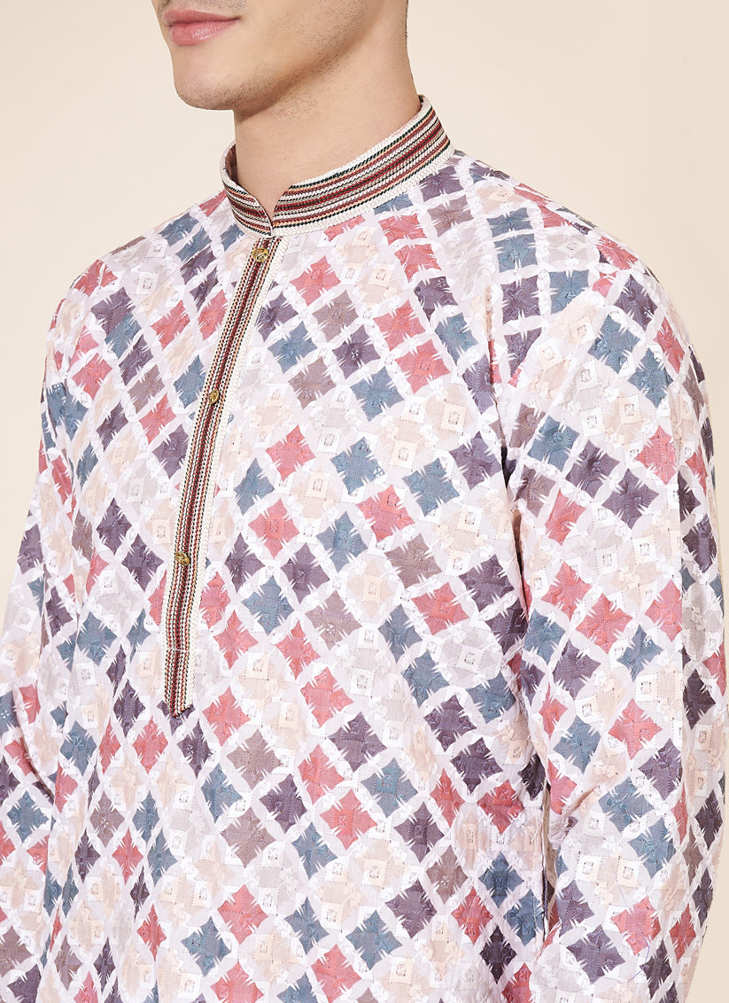 Multicolor Cotton Printed Mens Kurta Pajama Set