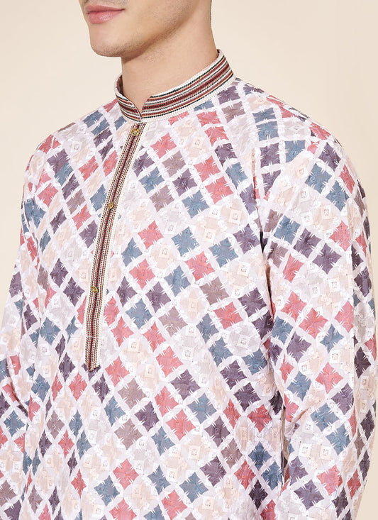 Multicolor Cotton Printed Mens Kurta Pajama Set