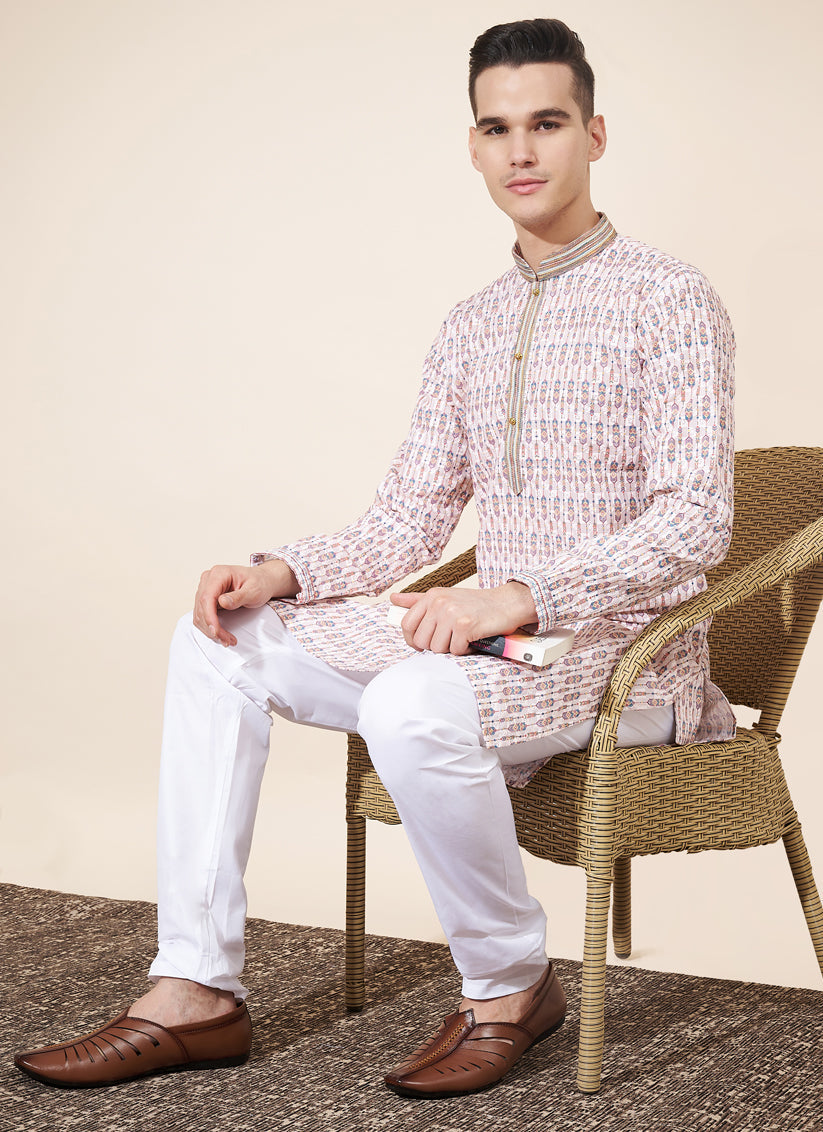 Multicolor Cotton Printed Mens Kurta Pajama Set