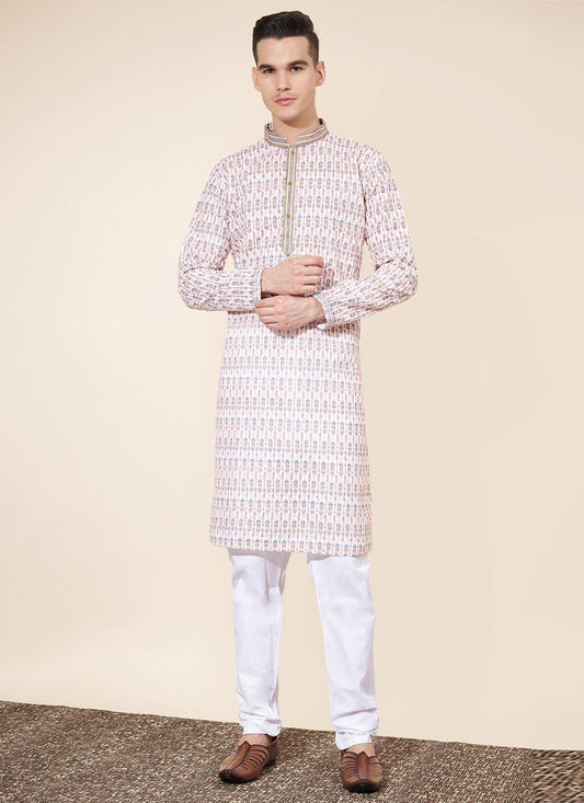 Multicolor Cotton Printed Mens Kurta Pajama Set