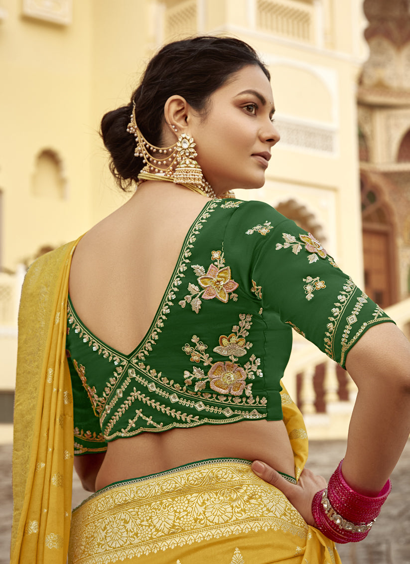 Maize Yellow Dola Silk Wedding Saree with Embroidered Blouse