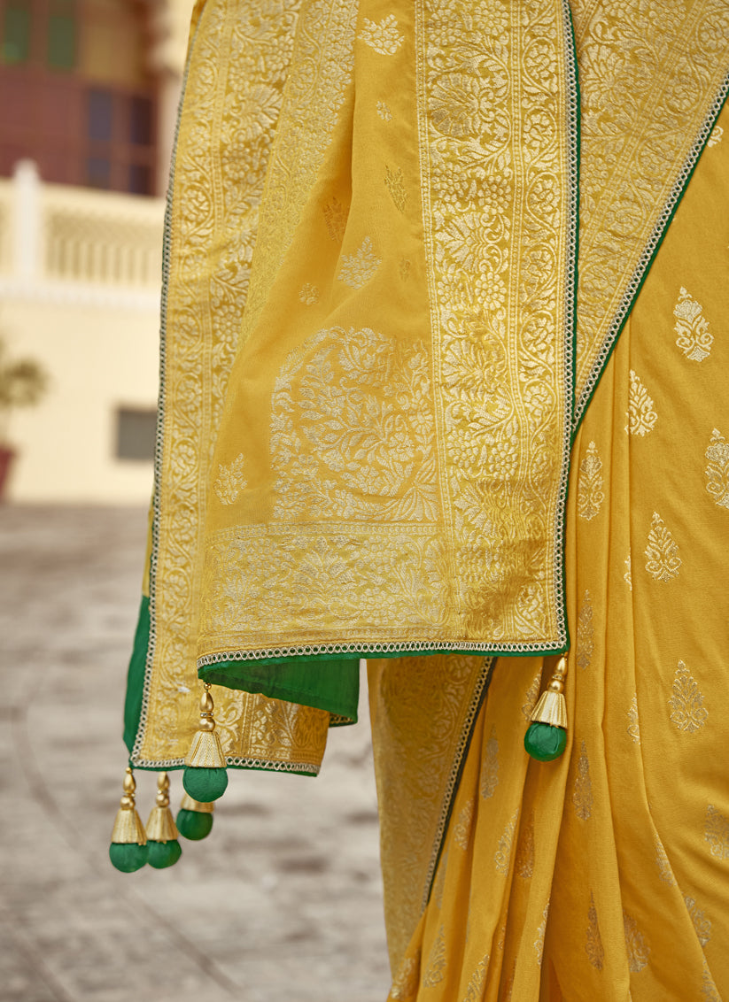 Maize Yellow Dola Silk Wedding Saree with Embroidered Blouse