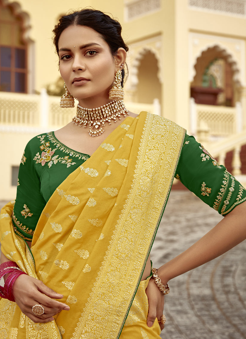 Maize Yellow Dola Silk Wedding Saree with Embroidered Blouse
