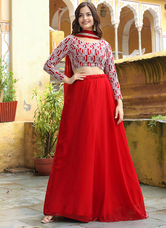 Lovely Red Heavy Lehenga Choli Set for Festival