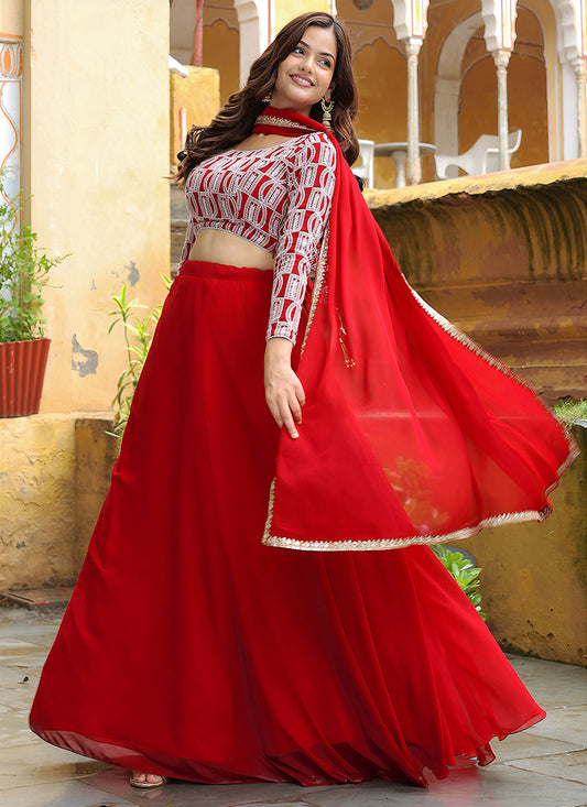 Lovely Red Heavy Lehenga Choli Set for Festival